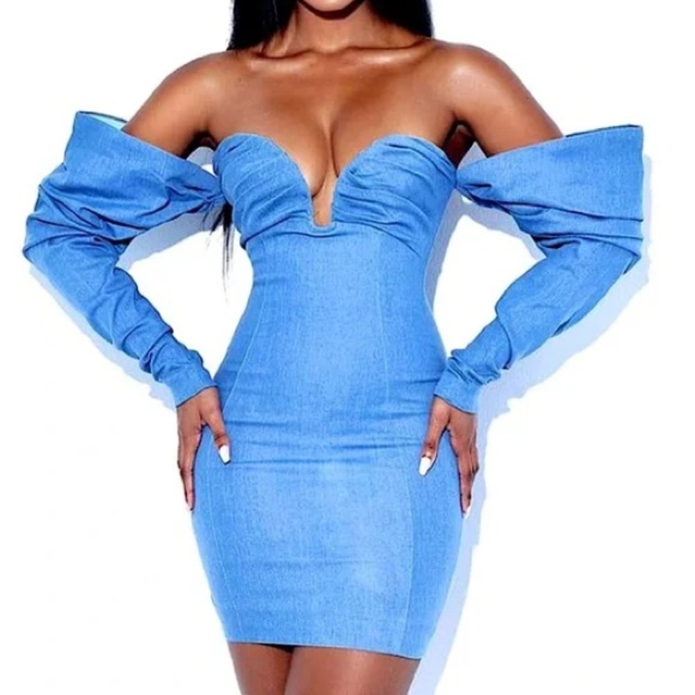 Miss Circle NYC Off-Shoulder Denim Corset Dress - Blue - Size S - NWT